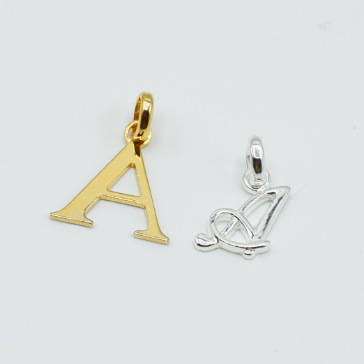 A - Pendentif Lettres Alphabétiques (Argent 925 ou Plaqué Or)