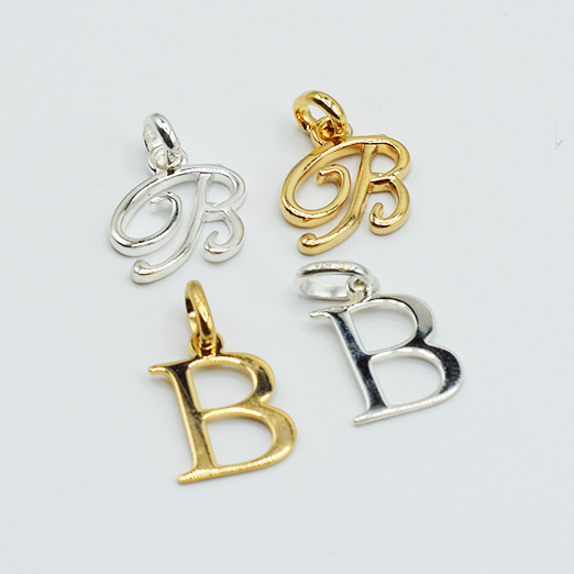 B - Pendentif Lettres Alphabétiques (Argent 925 ou Plaqué Or)