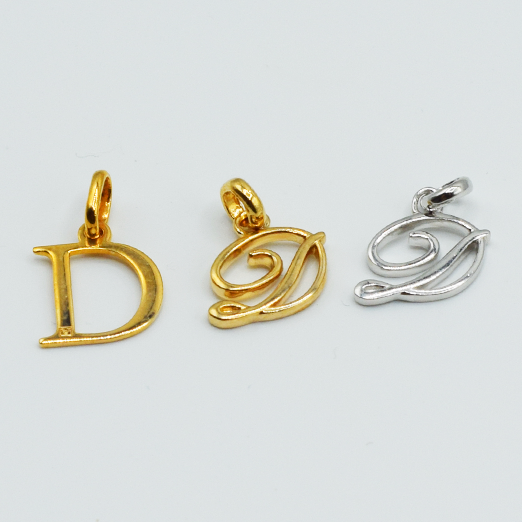 D - Pendentif Lettres Alphabétiques (Argent 925 ou Plaqué Or)