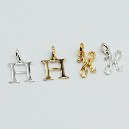 H - Pendentif Lettres Alphabétiques (Argent 925 ou Plaqué Or)