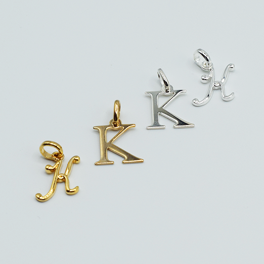 K - Pendentif Lettres Alphabétiques (Argent 925 ou Plaqué Or)