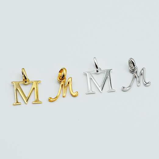 M - Pendentif Lettres Alphabétiques (Argent 925 ou Plaqué Or)