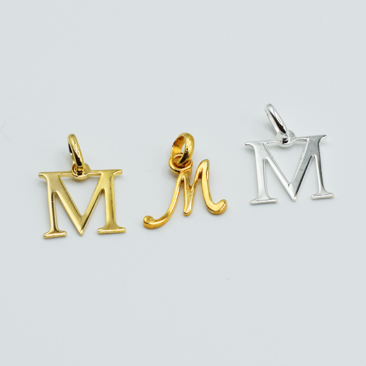M - Pendentif Lettres Alphabétiques (Argent 925 ou Plaqué Or)
