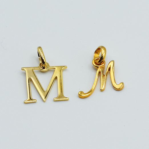 M - Pendentif Lettres Alphabétiques (Argent 925 ou Plaqué Or)