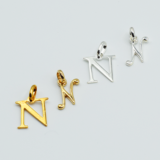 N - Pendentif Lettres Alphabétiques (Argent 925 ou Plaqué Or)