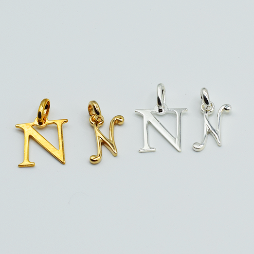 N - Pendentif Lettres Alphabétiques (Argent 925 ou Plaqué Or)