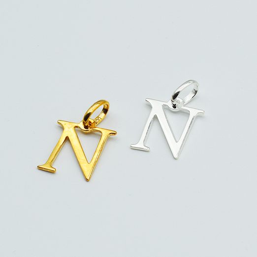 N - Pendentif Lettres Alphabétiques (Argent 925 ou Plaqué Or)
