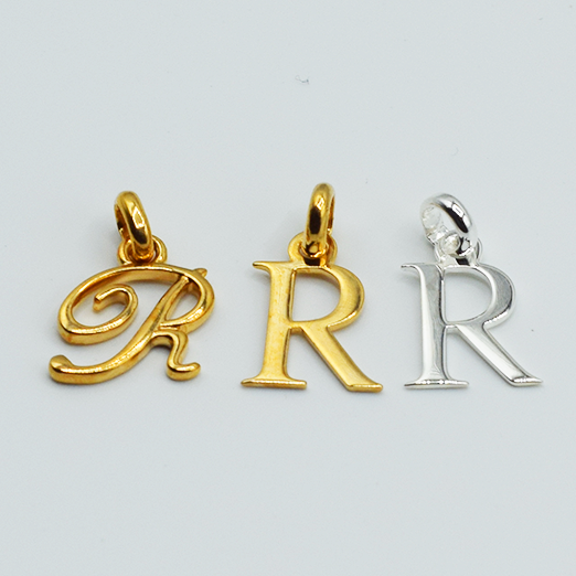 R - Pendentif Lettres Alphabétiques (Argent 925 ou Plaqué Or)