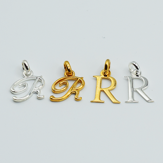 R - Pendentif Lettres Alphabétiques (Argent 925 ou Plaqué Or)