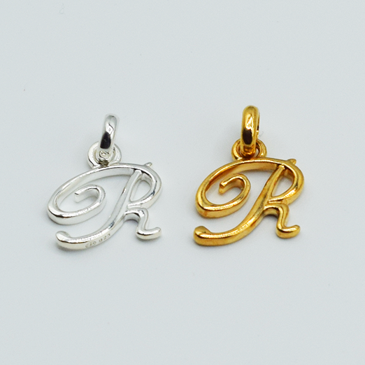 R - Pendentif Lettres Alphabétiques (Argent 925 ou Plaqué Or)
