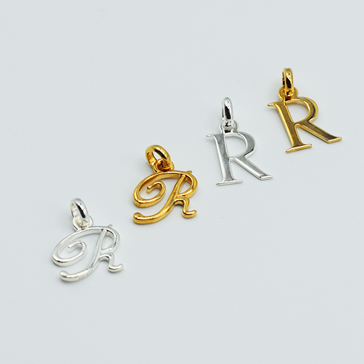 R - Pendentif Lettres Alphabétiques (Argent 925 ou Plaqué Or)