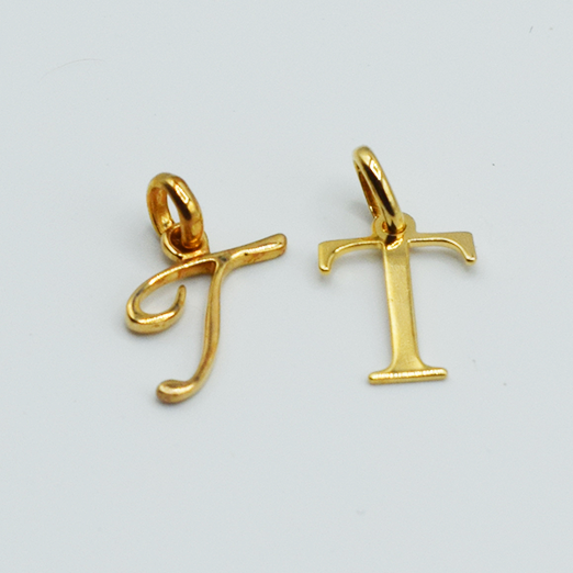 T - Pendentif Lettres Alphabétiques (Argent 925 ou Plaqué Or)