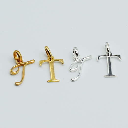 T - Pendentif Lettres Alphabétiques (Argent 925 ou Plaqué Or)