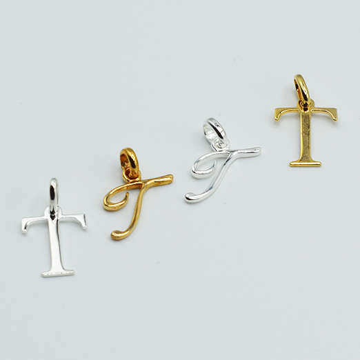 T - Pendentif Lettres Alphabétiques (Argent 925 ou Plaqué Or)