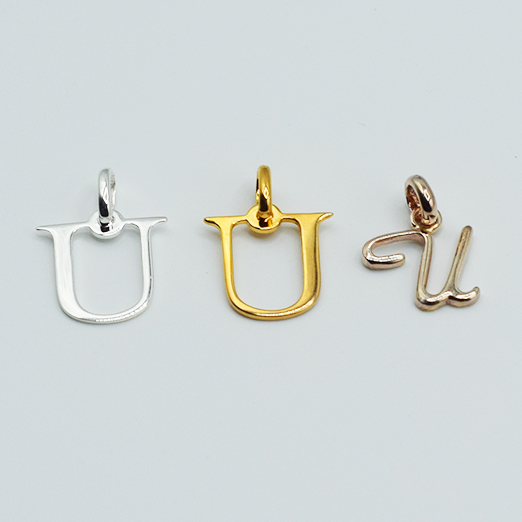 U - Pendentif Lettres Alphabétiques (Argent 925 ou Plaqué Or)
