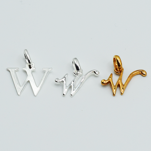 W - Pendentif Lettres Alphabétiques (Argent 925 ou Plaqué Or)