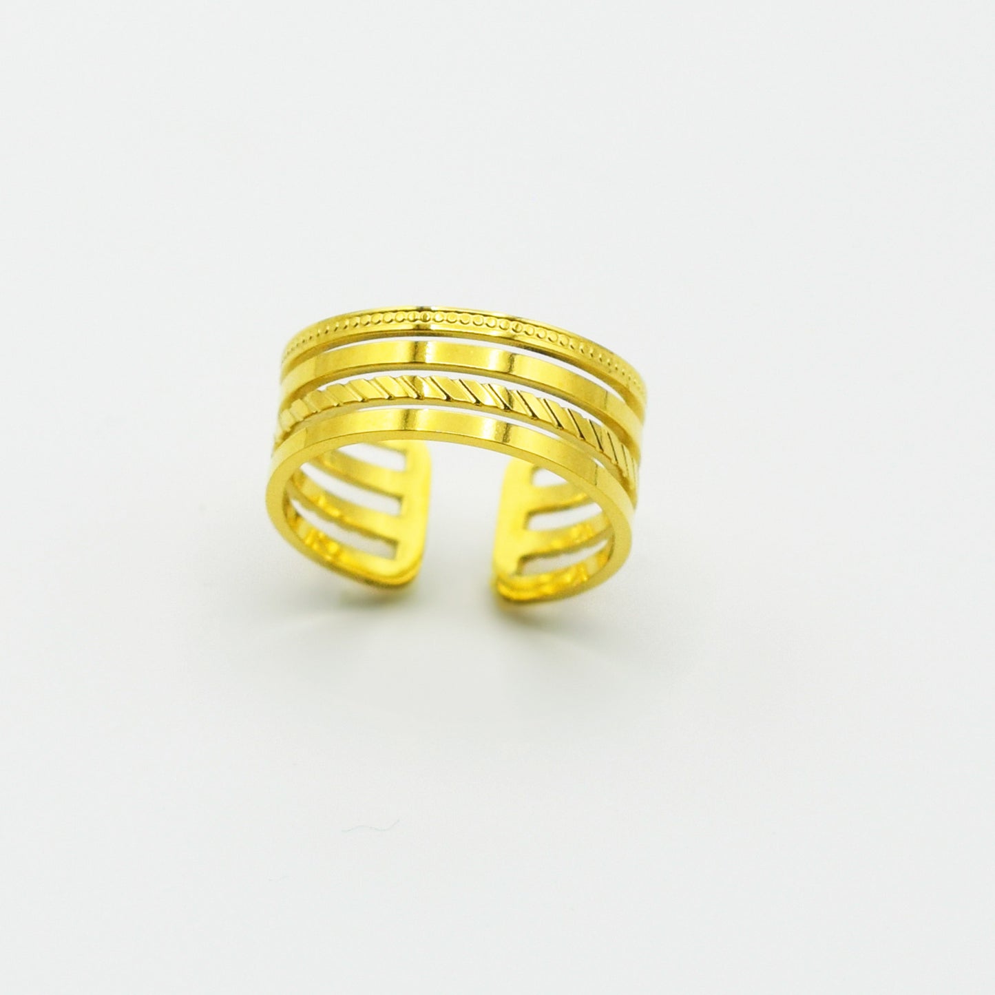 ACIER INOXYDABLE - Bague Quadruple Anneaux Texturés