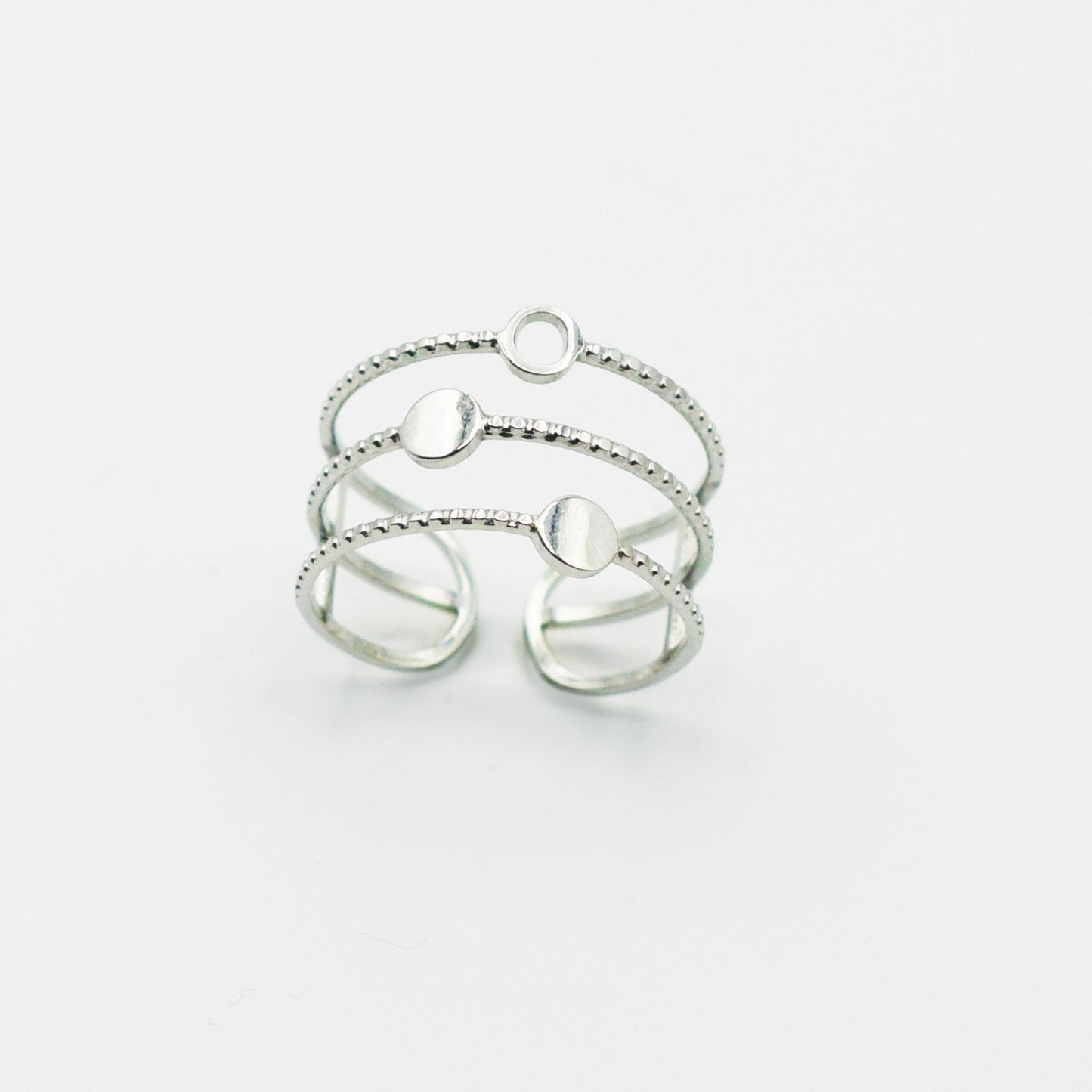 ACIER INOXYDABLE - Bague Triple Anneaux Texturés et Petits Ronds
