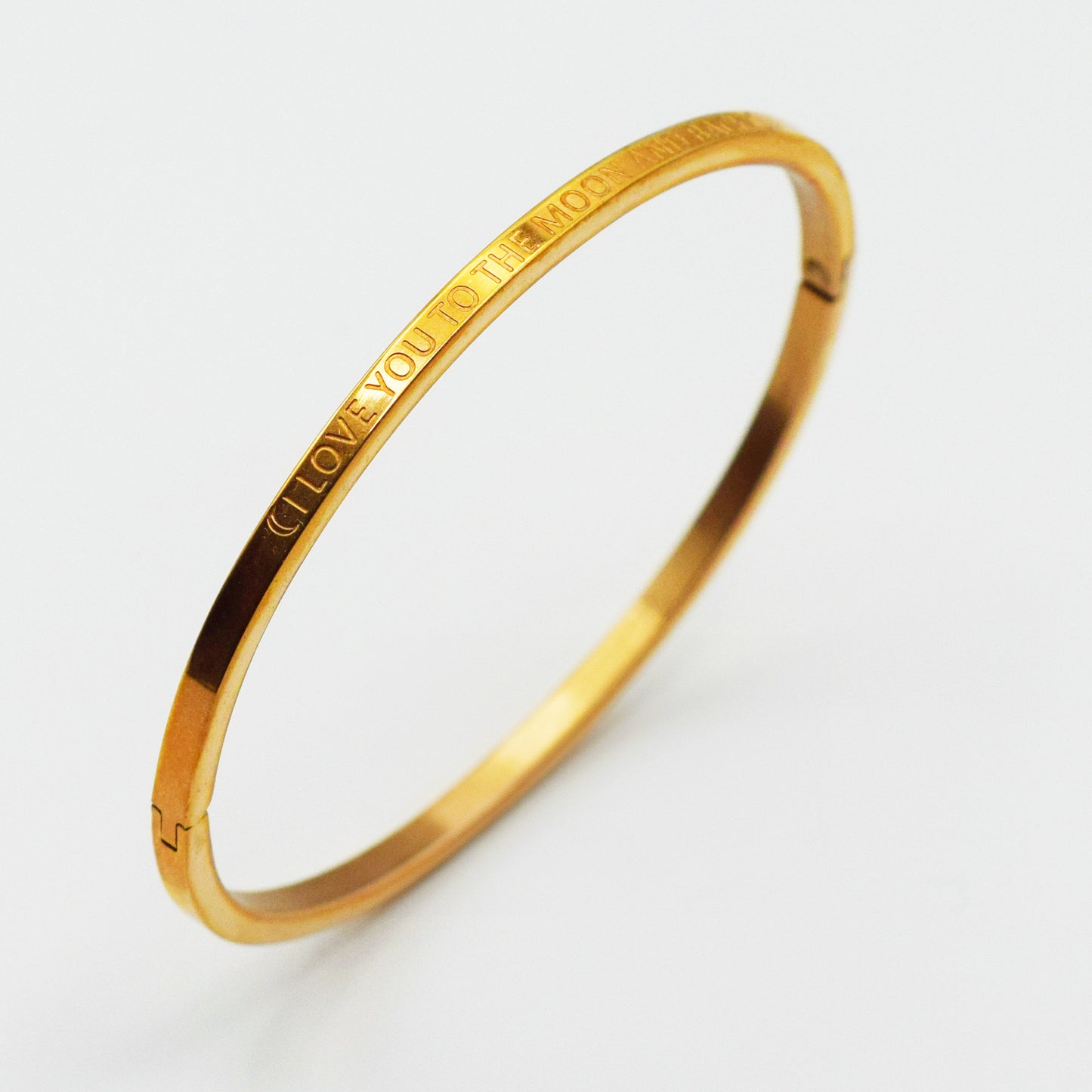 ACIER INOXYDABLE - Bracelet Jonc à Message "☾ I love you to the moon and back ☾"