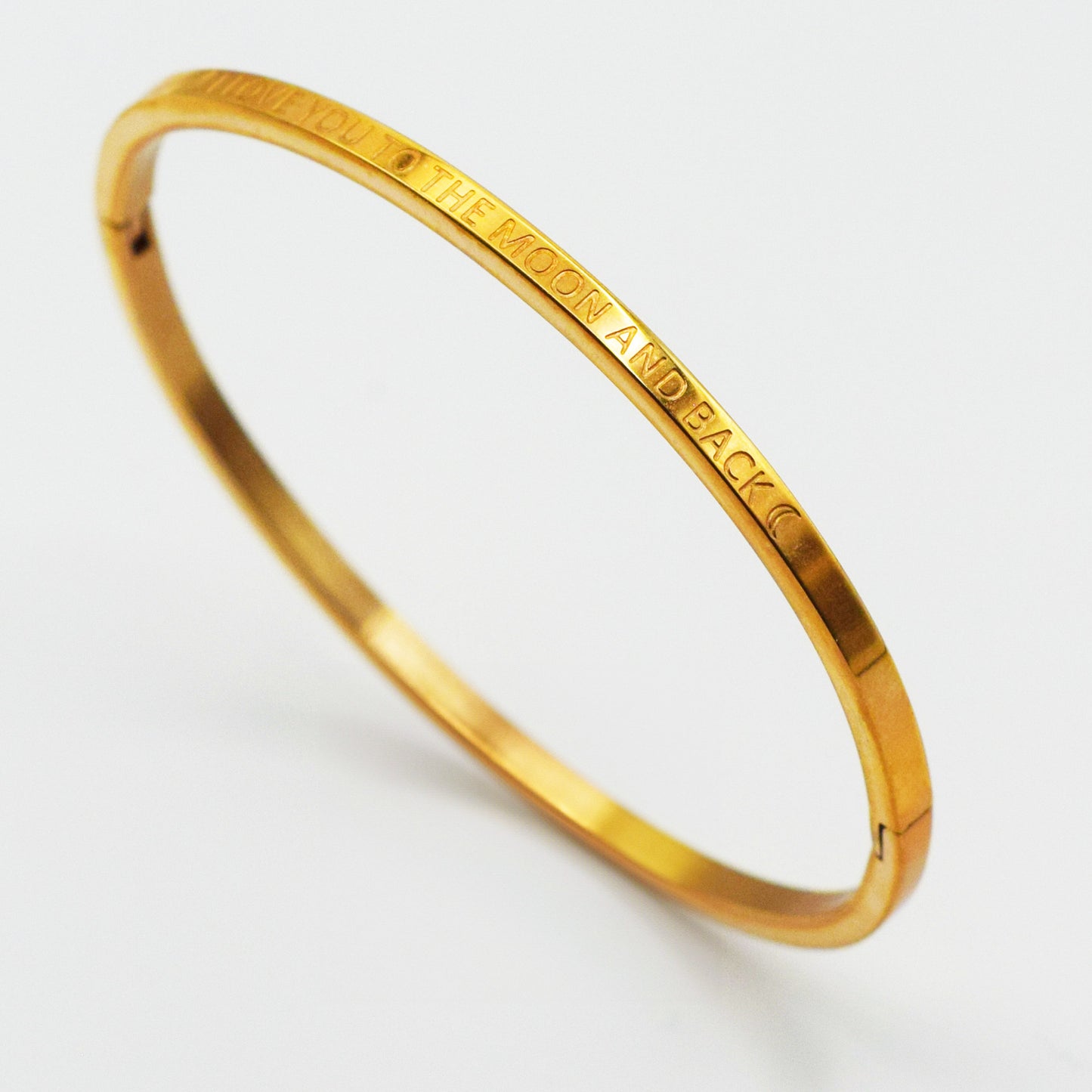 ACIER INOXYDABLE - Bracelet Jonc à Message "☾ I love you to the moon and back ☾"