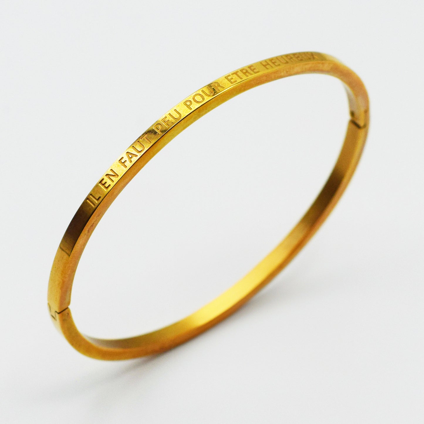 ACIER INOXYDABLE - Bracelet Jonc à Message "IL EN FAUT PEU POUR ETRE HEUREUX"