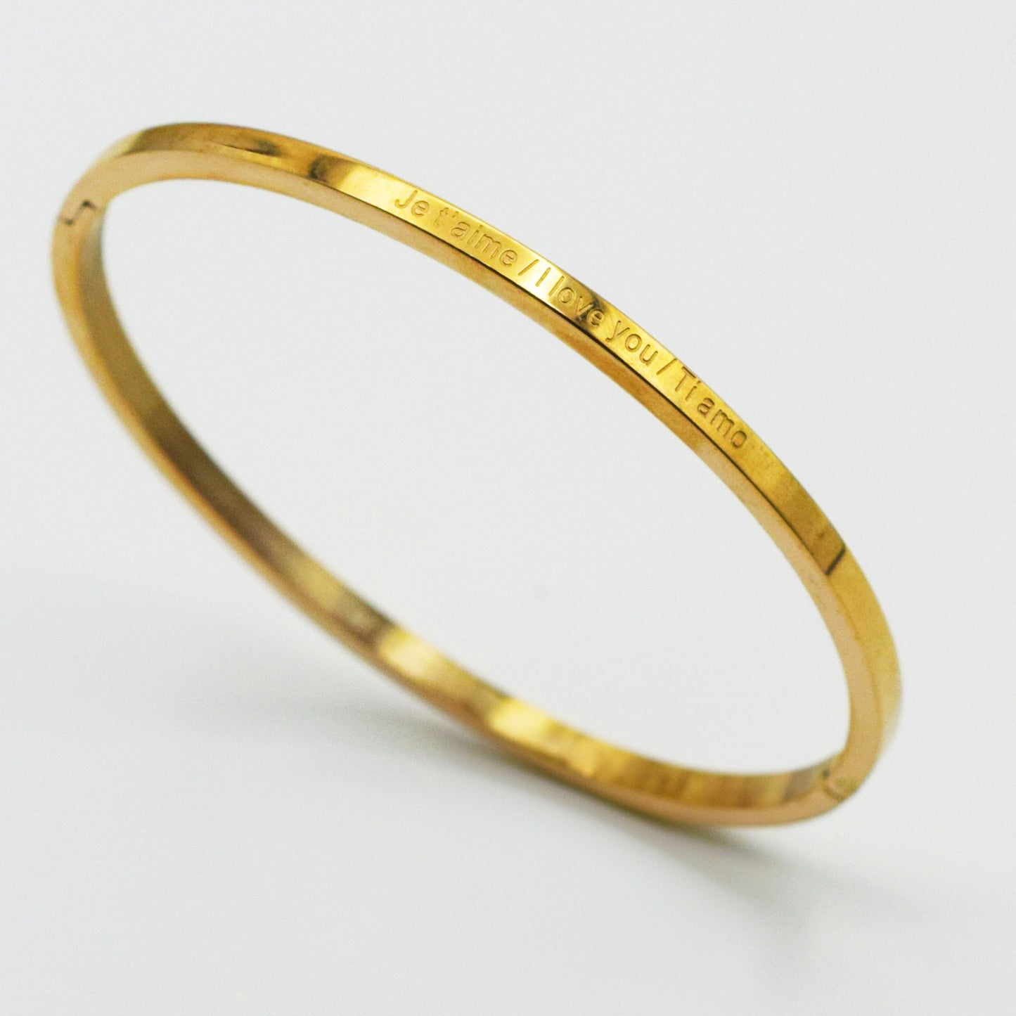 ACIER INOXYDABLE - Bracelet jonc gravé "Je t'aime/I love you/Ti Amo"