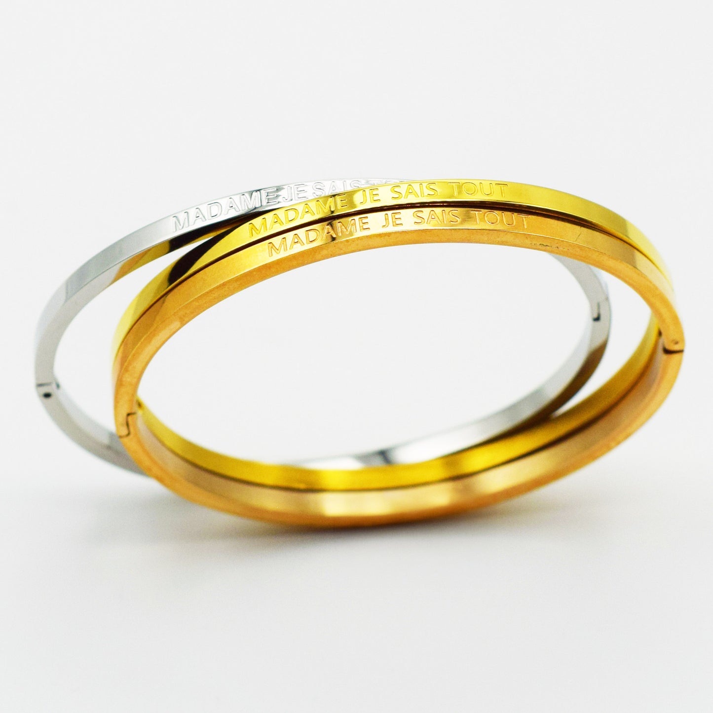 ACIER INOXYDABLE - Bracelet Jonc à Message "MADAME JE SAIS TOUT"