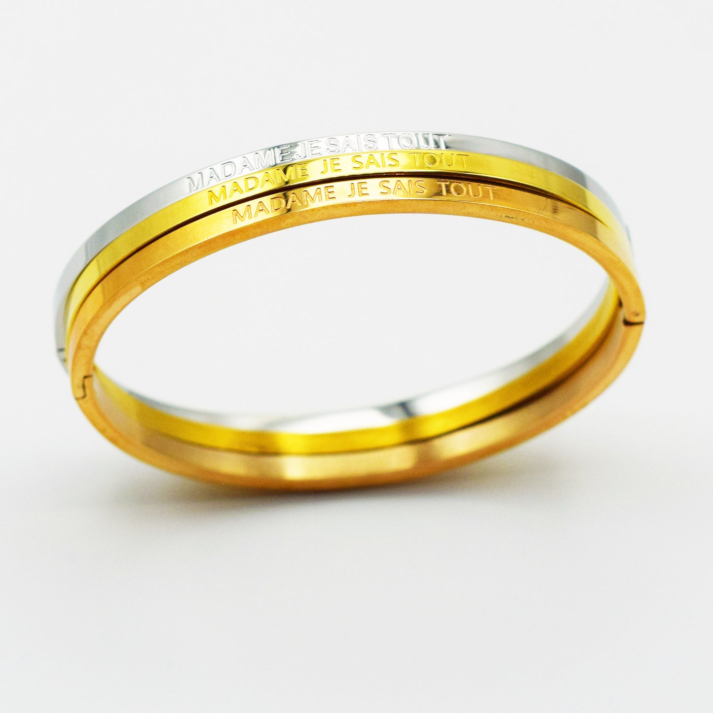 ACIER INOXYDABLE - Bracelet Jonc à Message "MADAME JE SAIS TOUT"