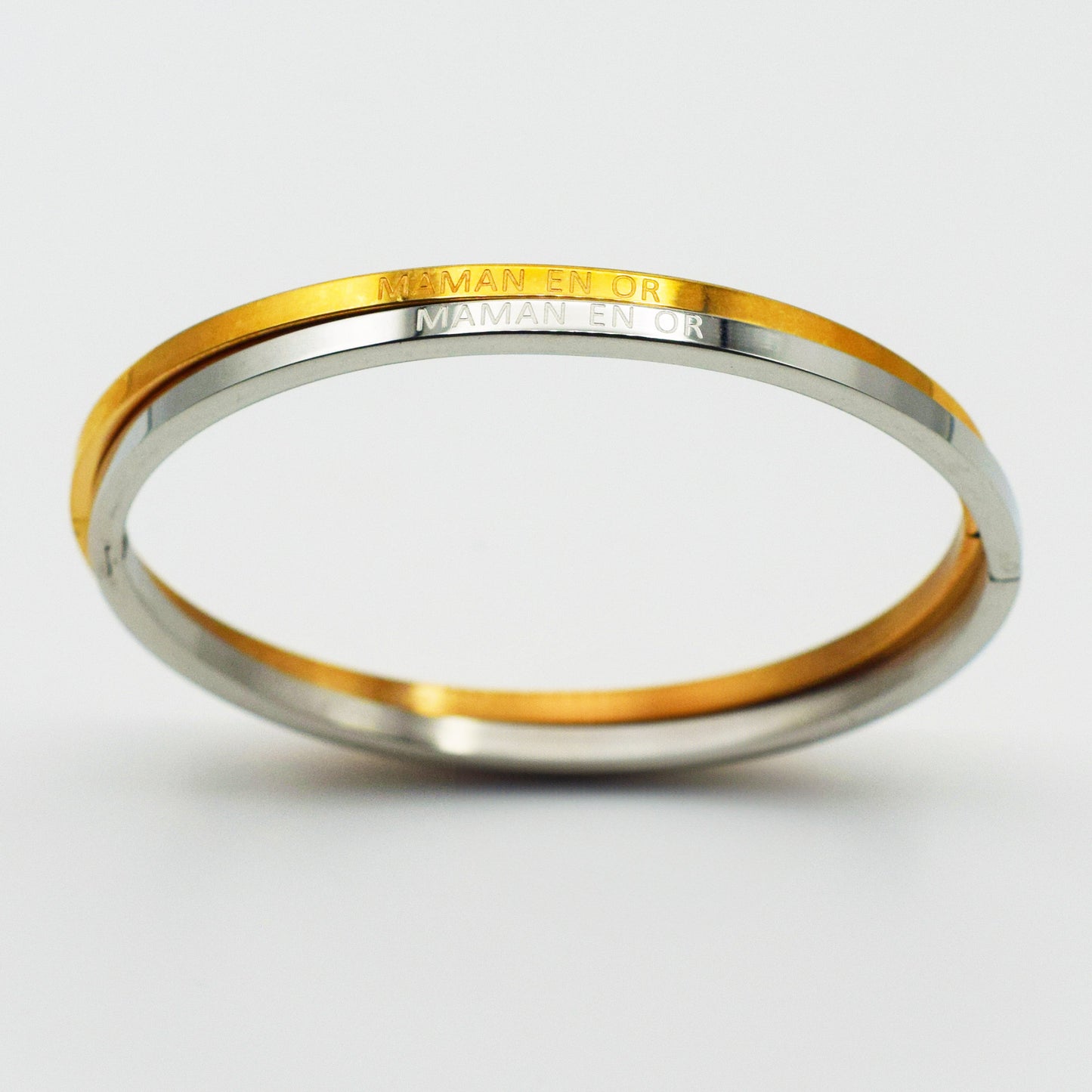 ACIER INOXYDABLE - Bracelet jonc gravé "Maman en Or"