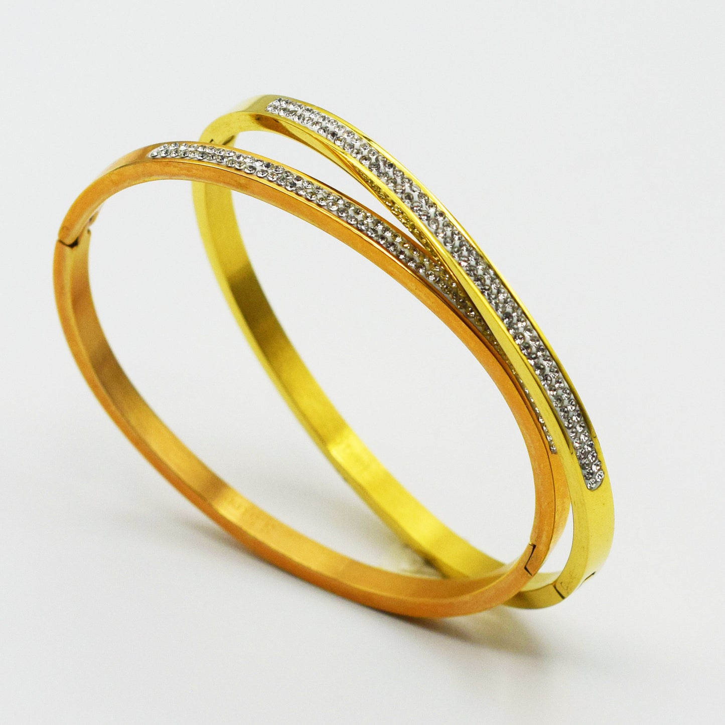 ACIER INOXYDABLE - Bracelet Jonc à double barre en Strass