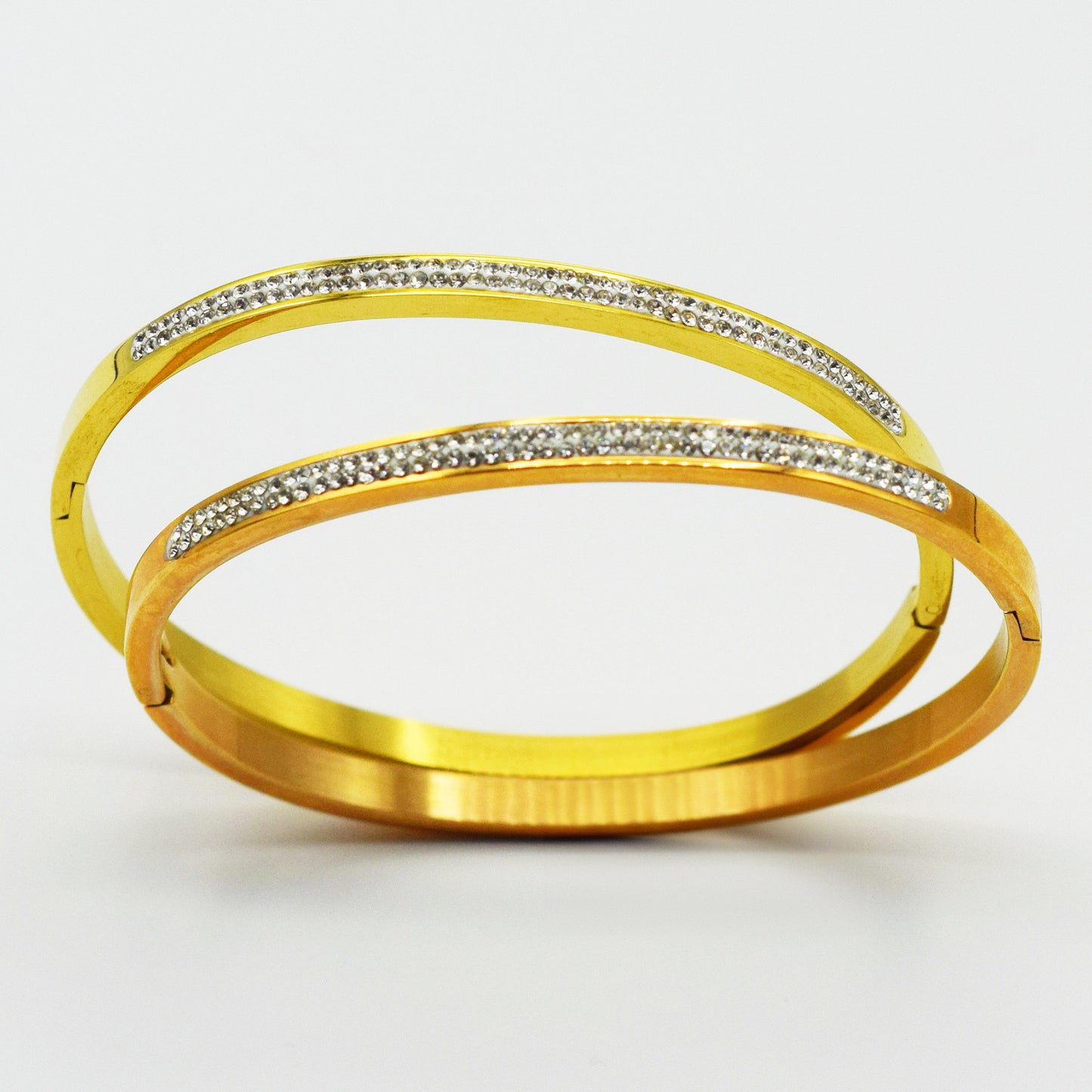 ACIER INOXYDABLE - Bracelet Jonc à double barre en Strass