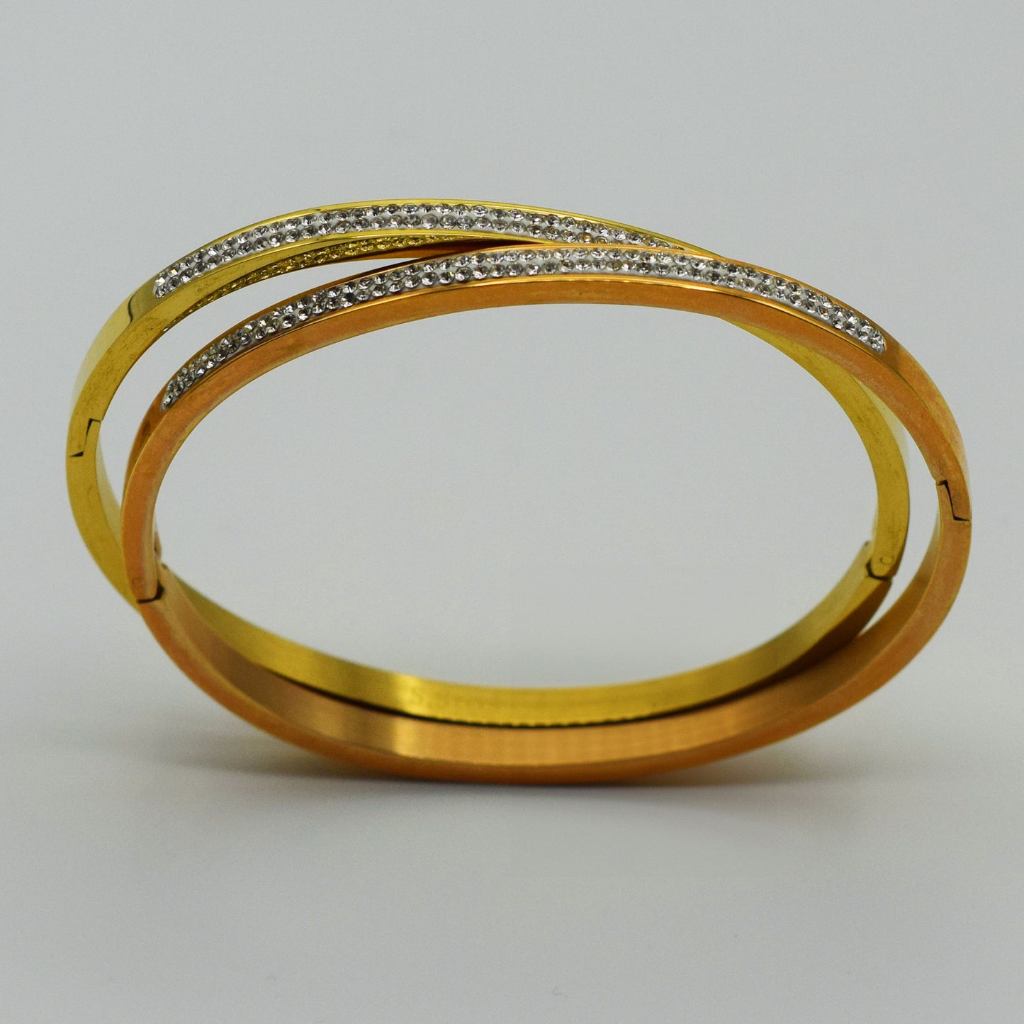 ACIER INOXYDABLE - Bracelet Jonc à double barre en Strass