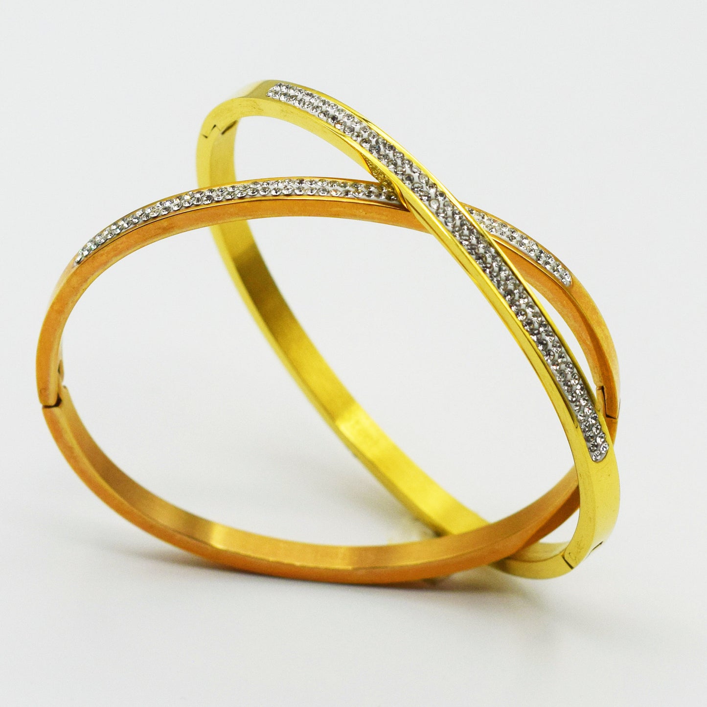 ACIER INOXYDABLE - Bracelet Jonc à double barre en Strass