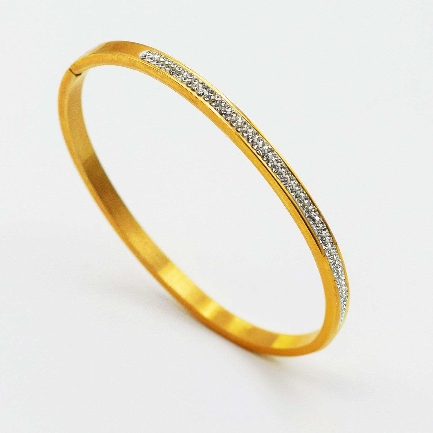 ACIER INOXYDABLE - Bracelet Jonc à double barre en Strass