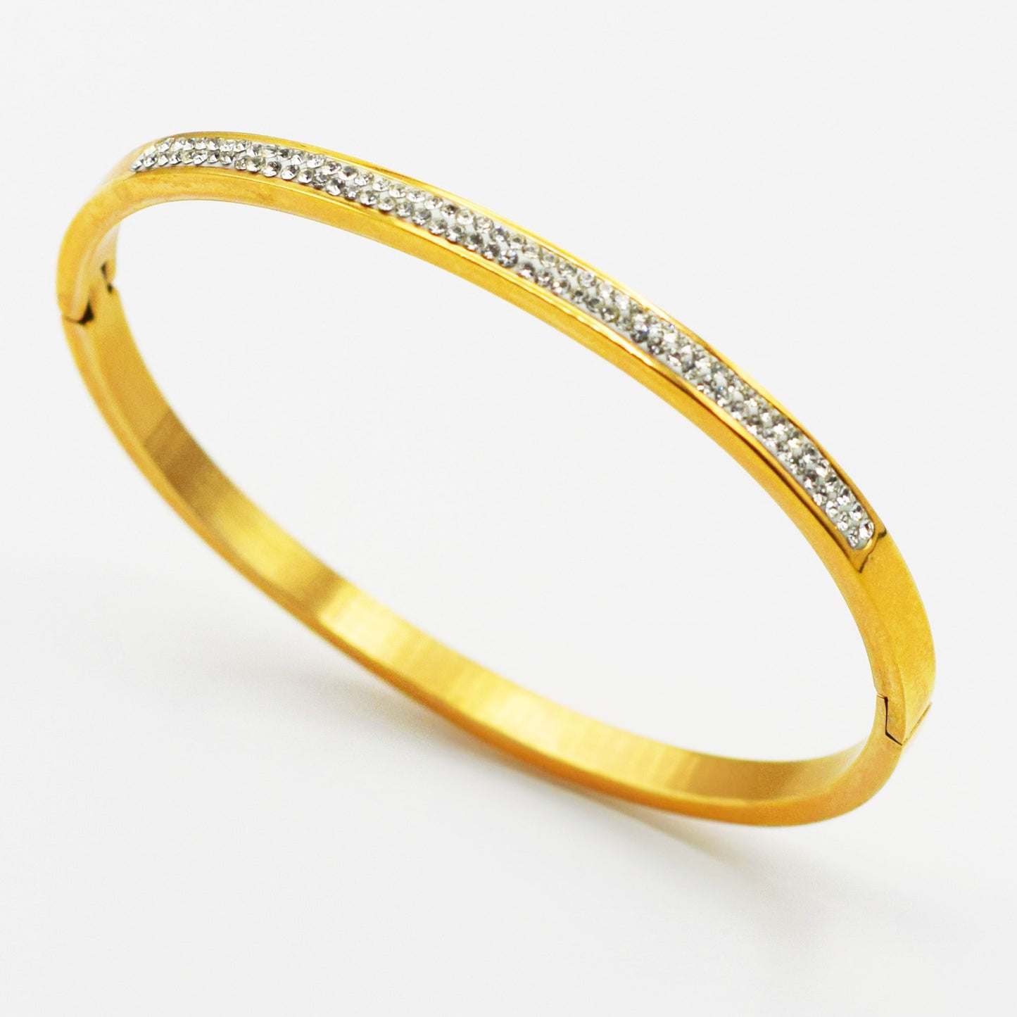 ACIER INOXYDABLE - Bracelet Jonc à double barre en Strass