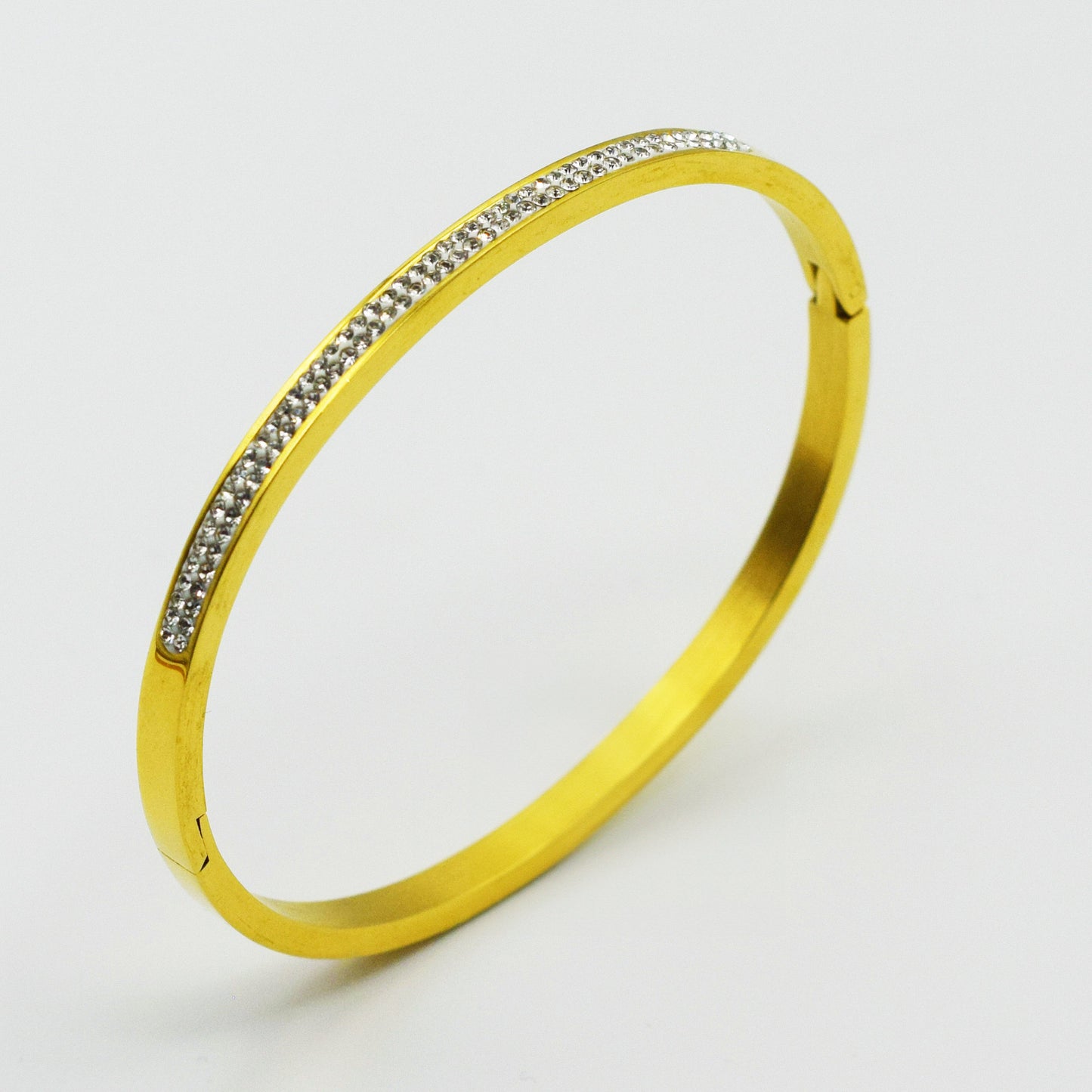 ACIER INOXYDABLE - Bracelet Jonc à double barre en Strass