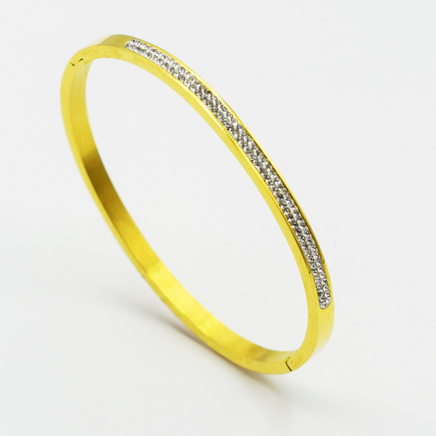 ACIER INOXYDABLE - Bracelet Jonc à double barre en Strass