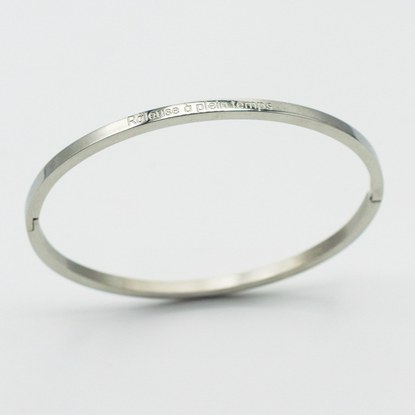 ACIER INOXYDABLE - Bracelet jonc FIN gravé "Râleuse à plein temps"