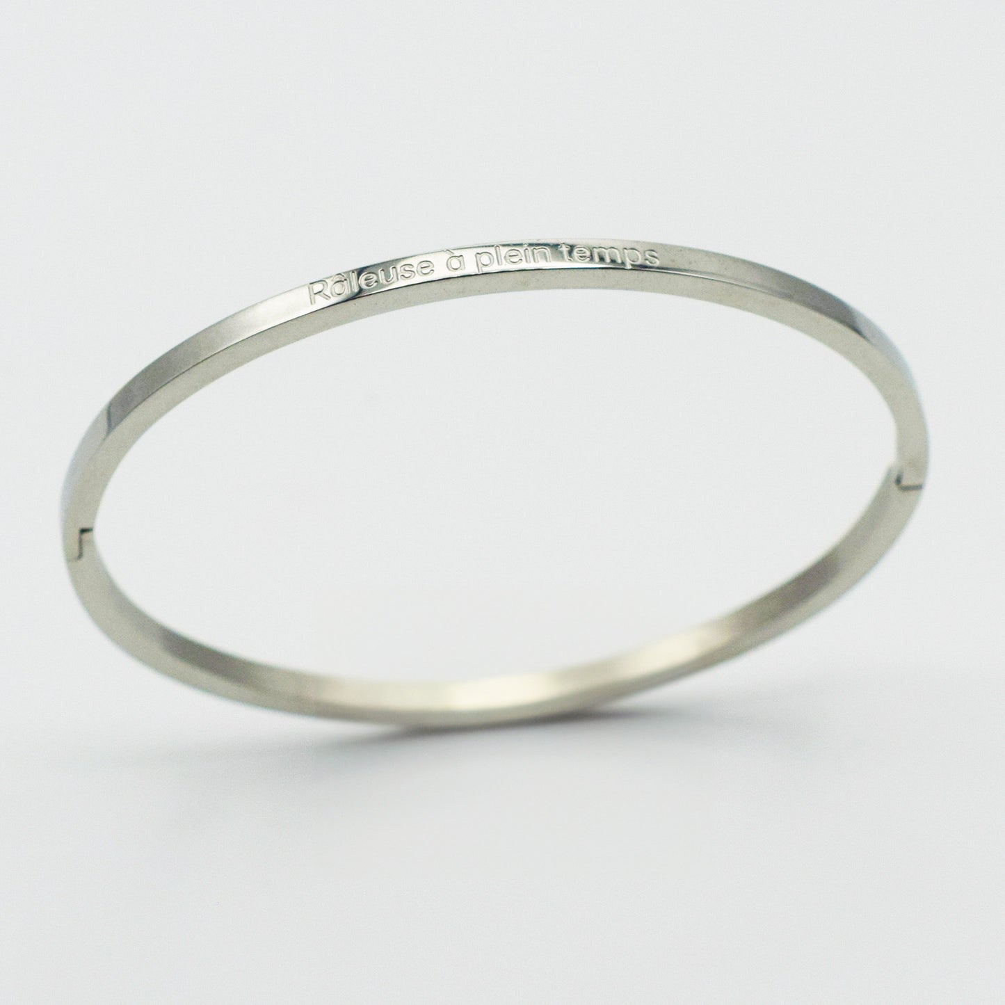 ACIER INOXYDABLE - Bracelet jonc FIN gravé "Râleuse à plein temps"