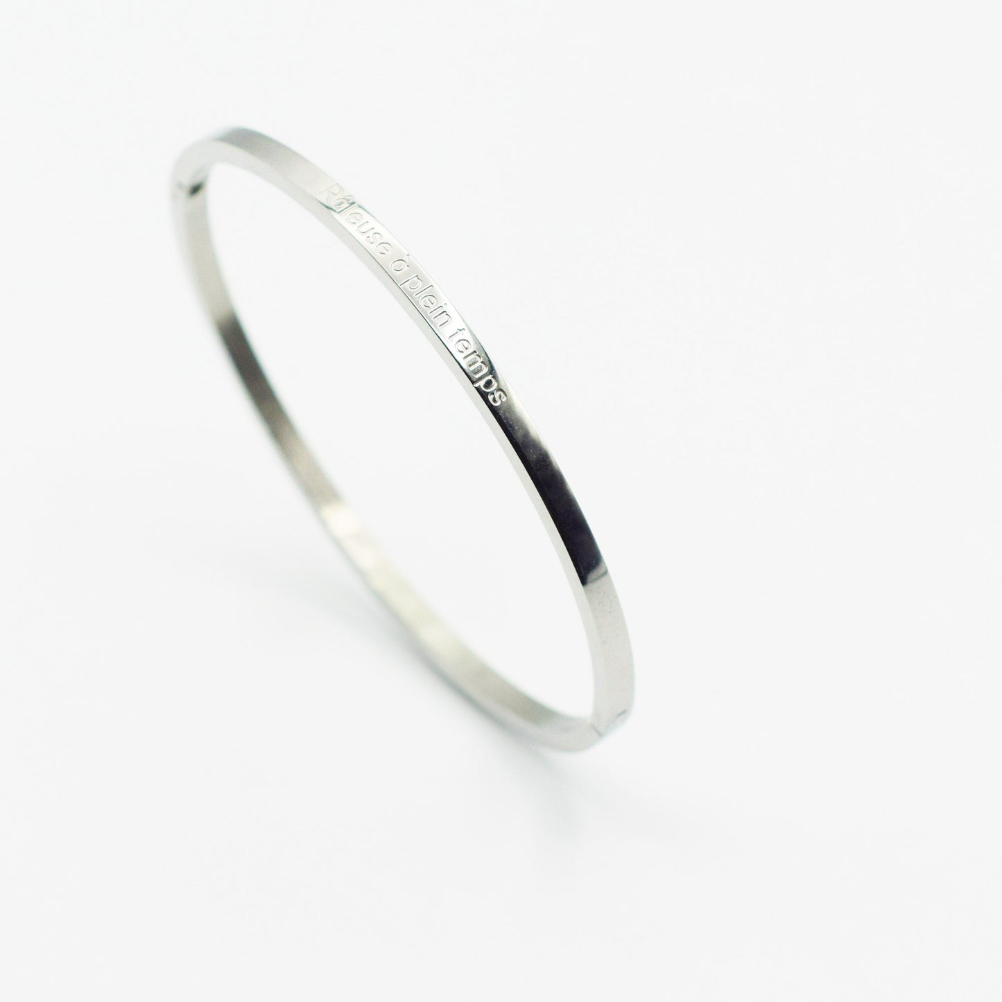 ACIER INOXYDABLE - Bracelet jonc FIN gravé "Râleuse à plein temps"