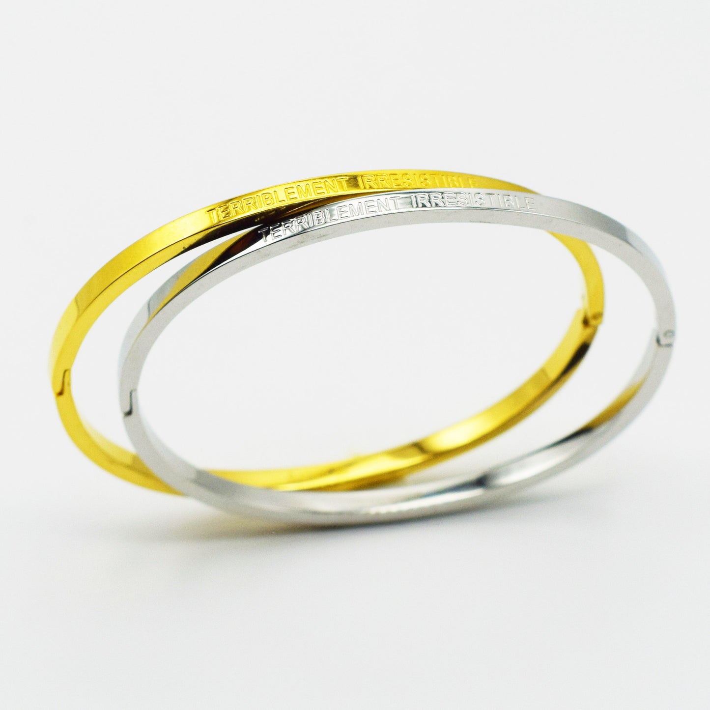 ACIER INOXYDABLE - Bracelet Jonc à Message "TERRIBLEMENT IRRÉSISTIBLE"