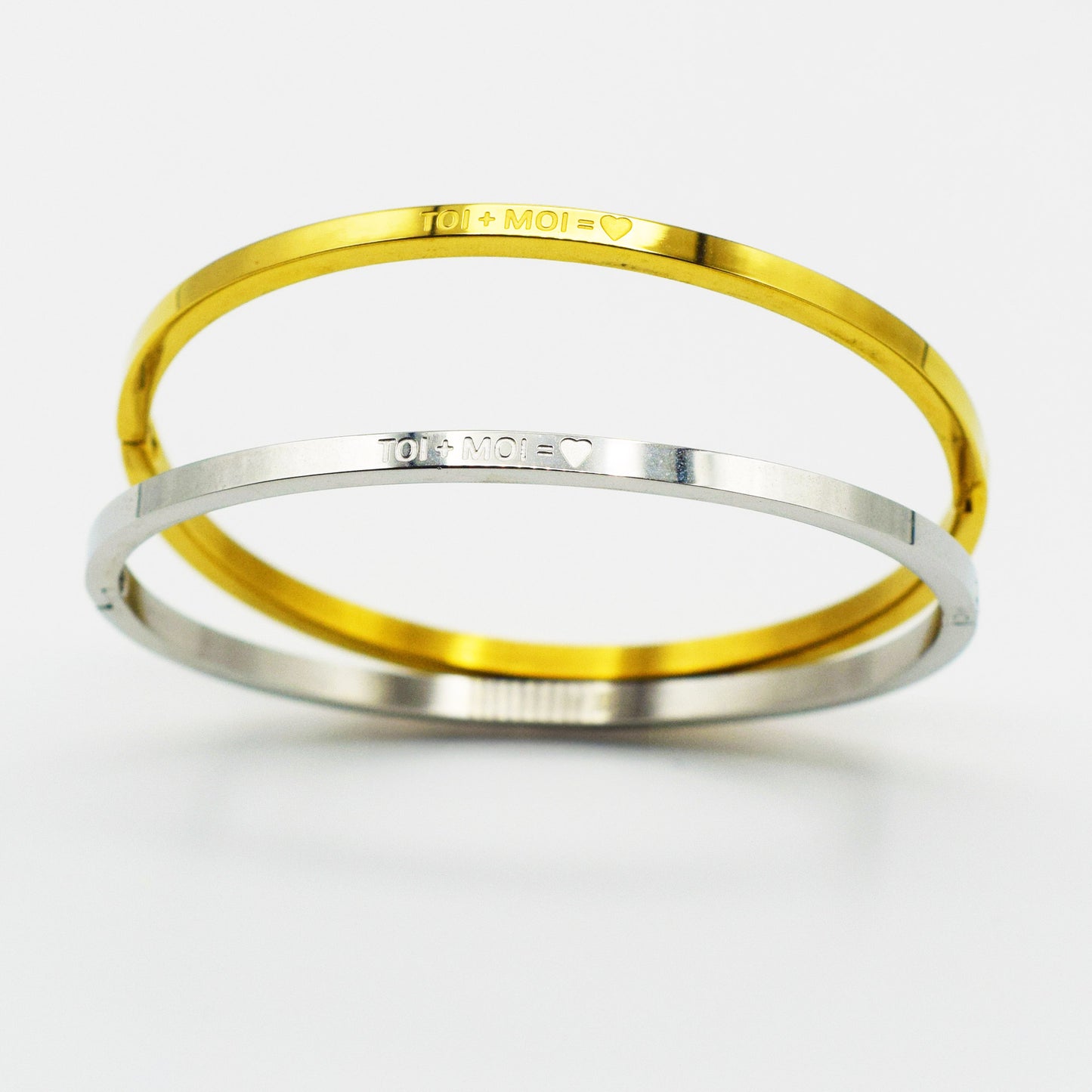 ACIER INOXYDABLE - Bracelet Jonc à Message "TOI + MOI = ❤"