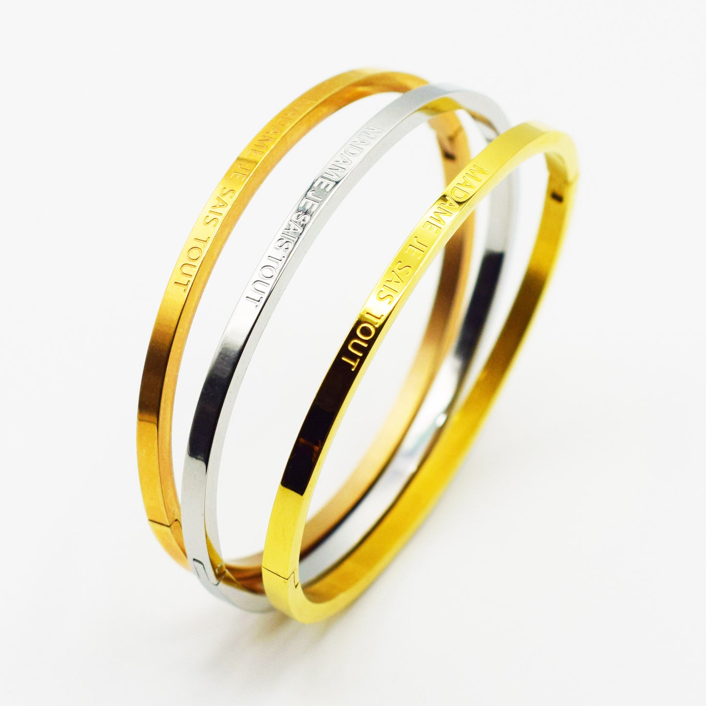 ACIER INOXYDABLE - Bracelet Jonc à Message "MADAME JE SAIS TOUT"
