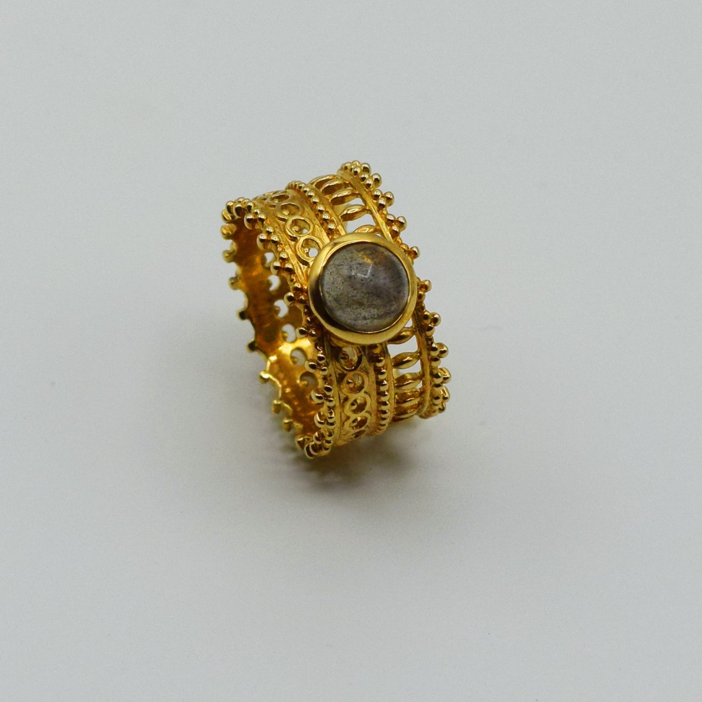 PLAQUÉ OR - Bague Couronne L'IMPÉRIALE Labradorite