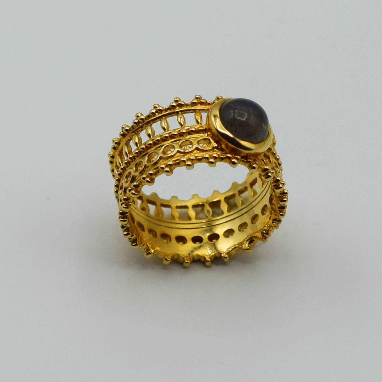 PLAQUÉ OR - Bague Couronne L'IMPÉRIALE Labradorite