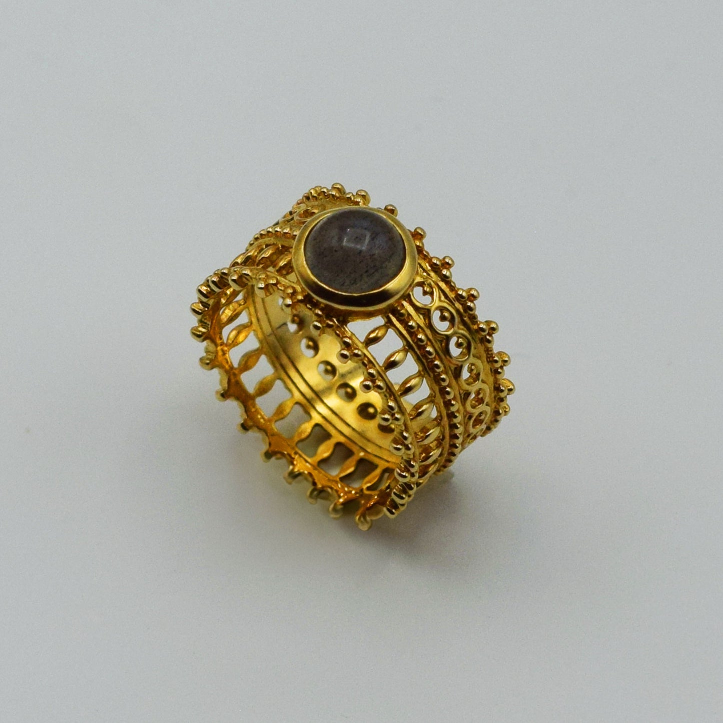 PLAQUÉ OR - Bague Couronne L'IMPÉRIALE Labradorite