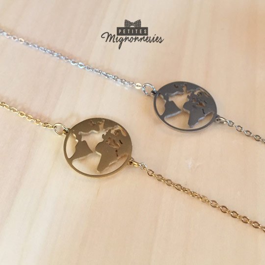 ACIER INOXYDABLE - Bracelet Ajustable Globe-Terrestre