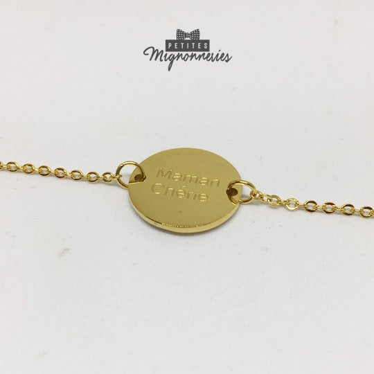 ACIER INOXYDABLE - Bracelet médaillon gravé "MAMAN CHÉRIE"