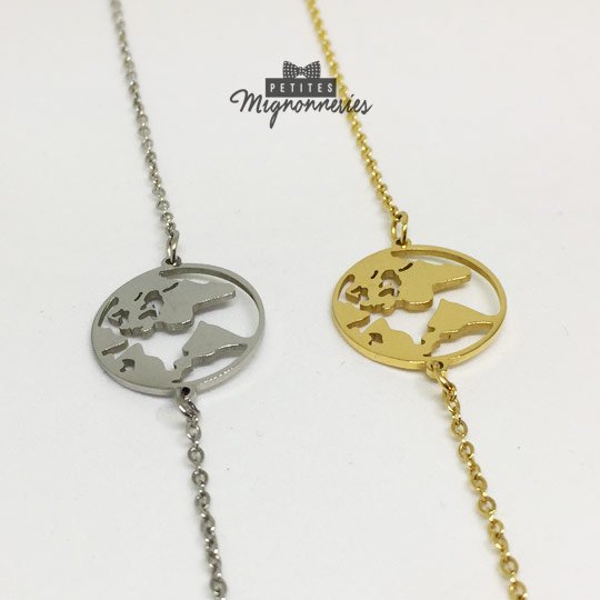 ACIER INOXYDABLE - Bracelet Ajustable Globe-Terrestre