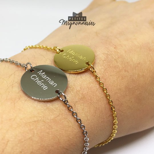 ACIER INOXYDABLE - Bracelet médaillon gravé "MAMAN CHÉRIE"